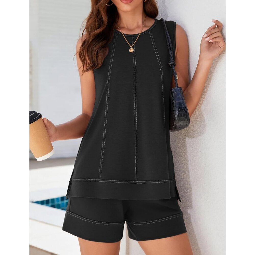 Women Two-Piece Short Set Cotton Blend Size Large Casual Lounge Sleepwear - Picture 5 of 6